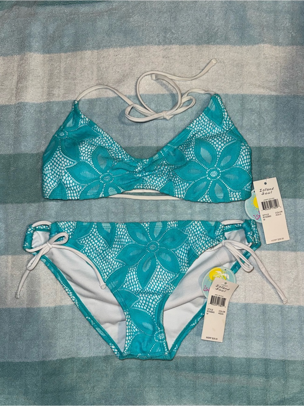Island Soul Women's Turquoise Floral Lace Bikini Set